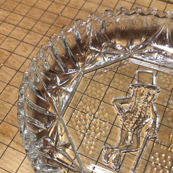 Mr Peanut Clear Glass Shallow Nut Snack Dish Character Silhouette Cut Glass Look - Picture 7 of 13